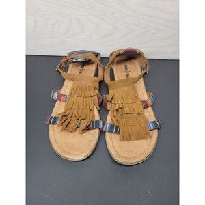 MINNIE TONKA Women's SZ 9 Leather Sandals Flats Aztec Fringe